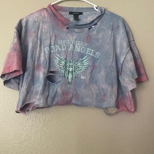 Cropped Distressed Tye-dye tee